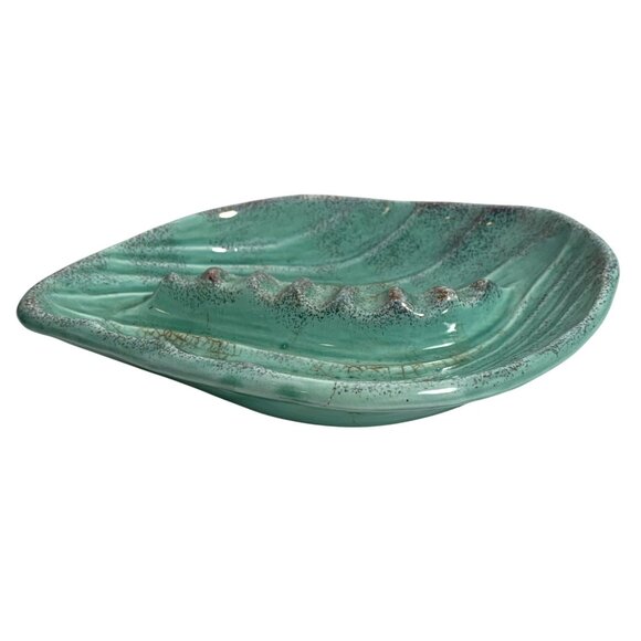 VTG Glazed Ceramic Leaf-Shaped Soap Dish Trinket Holder Ashtray MCM No Chips - Picture 4 of 7